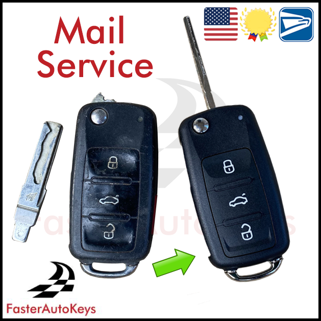 Volkswagen 2010 and newer key shell replacement mail-in service with laser key cutting by FasterAutoKeys