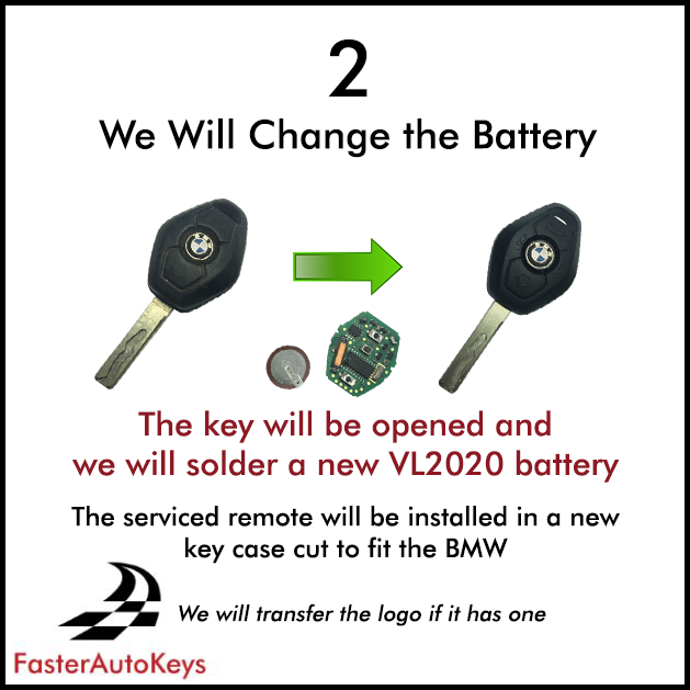 [MAIL IN SERVICE] BMW E46 E90 Key Battery Replacement Service for 1998-2013 Keys - FasterAutoKeys
