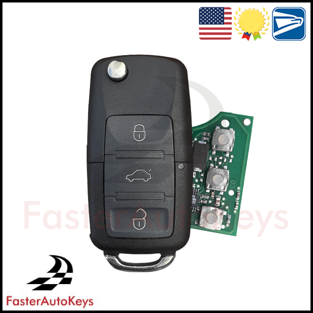 Complete 4 Button Remote Key with OEM Refurbished Remote for Volkswagen 2001-2009 